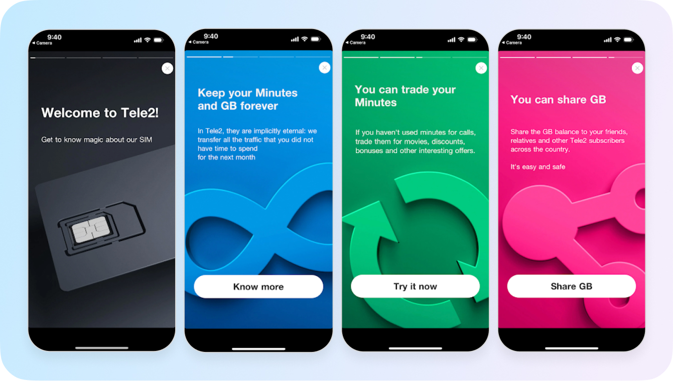 user onboarding in tele 2 mobile app