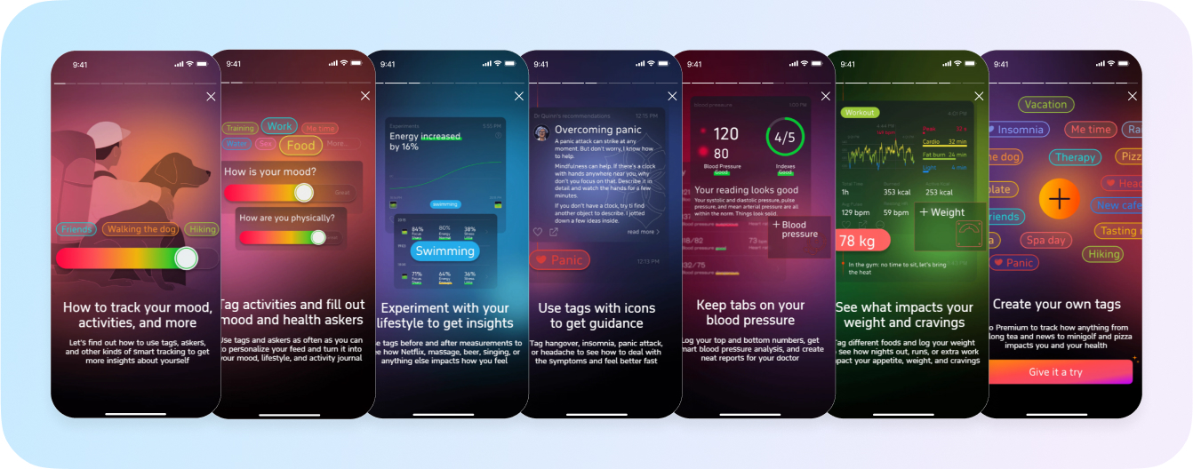 onboarding in welltory mobile app